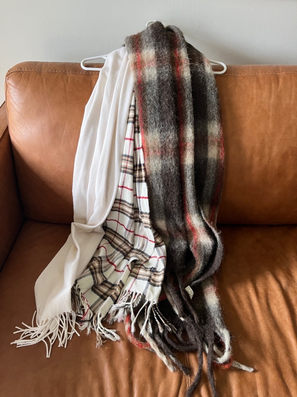 Set of 3 Cozy Plaids & Solid Cream Fringe,